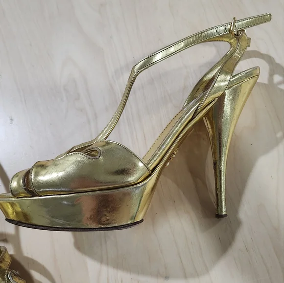 Prada Gold Heels Size 38 - Picture 10 of 11